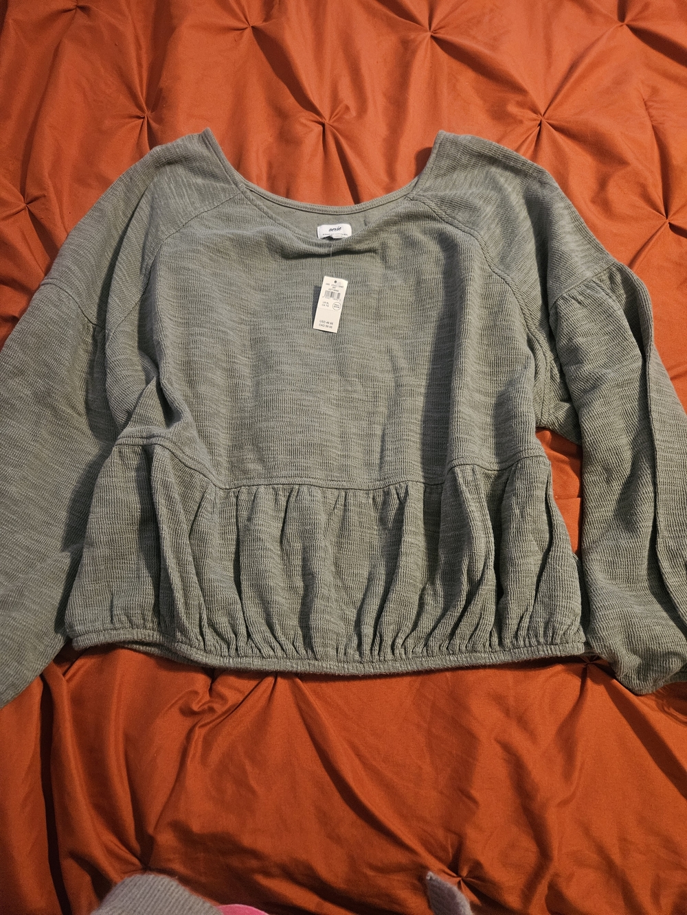 American Eagle Outfitters Sage Green Peplum Pullover Sweatshirt